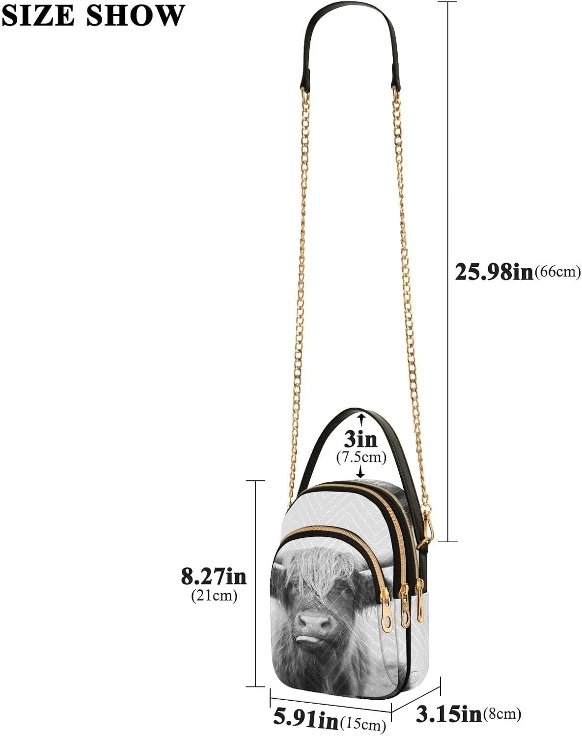 Women's Wave Cross Body Chest Bag, 52 inch Gold Chain Shoulder Handbag Purse