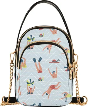 Women's Wave Cross Body Chest Bag, 52 inch Gold Chain Shoulder Handbag Purse
