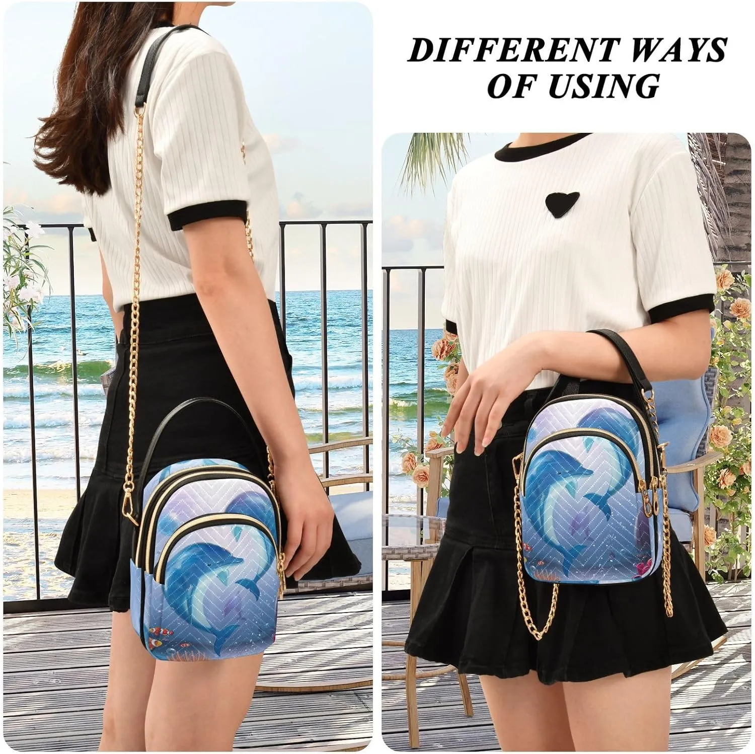 Women's Wave Cross Body Chest Bag, 52 inch Gold Chain Shoulder Handbag Purse