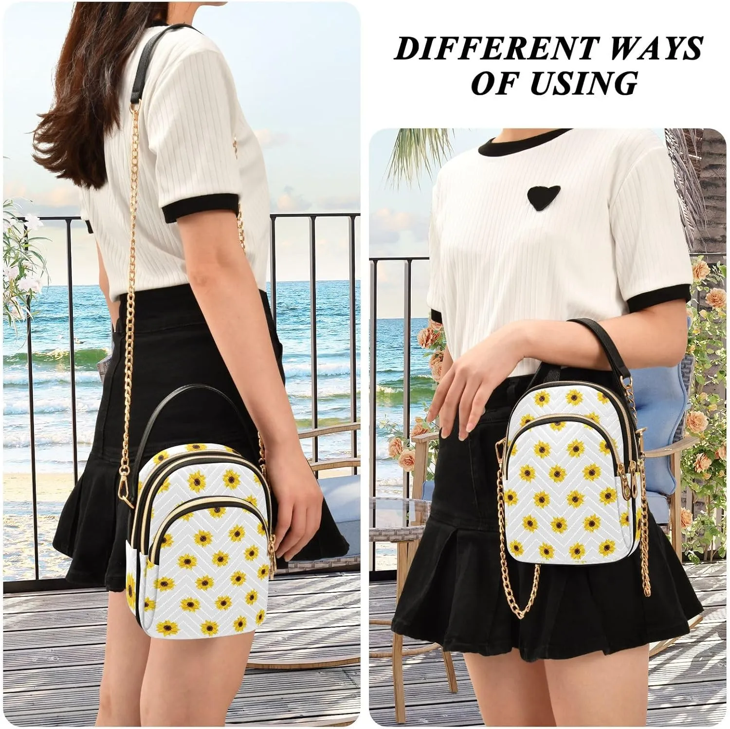 Women's Wave Cross Body Chest Bag, 52 inch Gold Chain Shoulder Handbag Purse