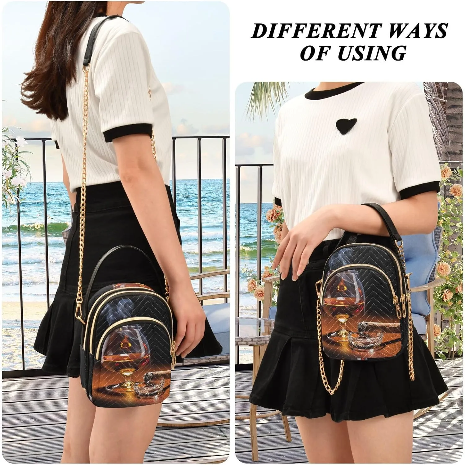 Women's Wave Cross Body Chest Bag, 52 inch Gold Chain Shoulder Handbag Purse