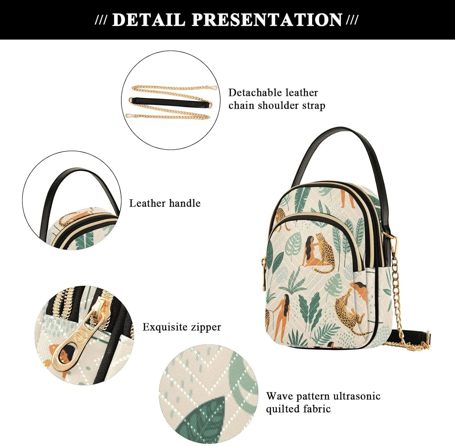 Women's Wave Cross Body Chest Bag, 52 inch Gold Chain Shoulder Handbag Purse