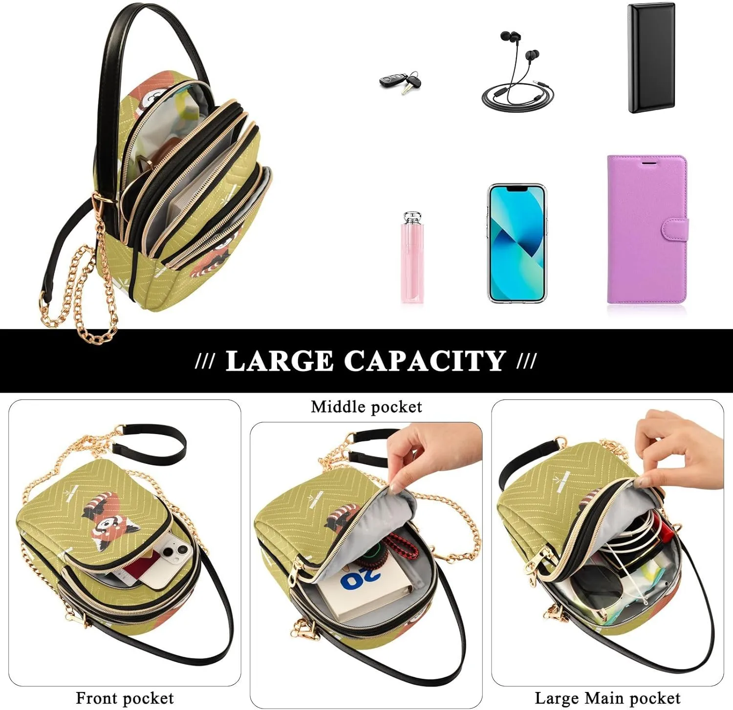 Women's Wave Cross Body Chest Bag, 52 inch Gold Chain Shoulder Handbag Purse