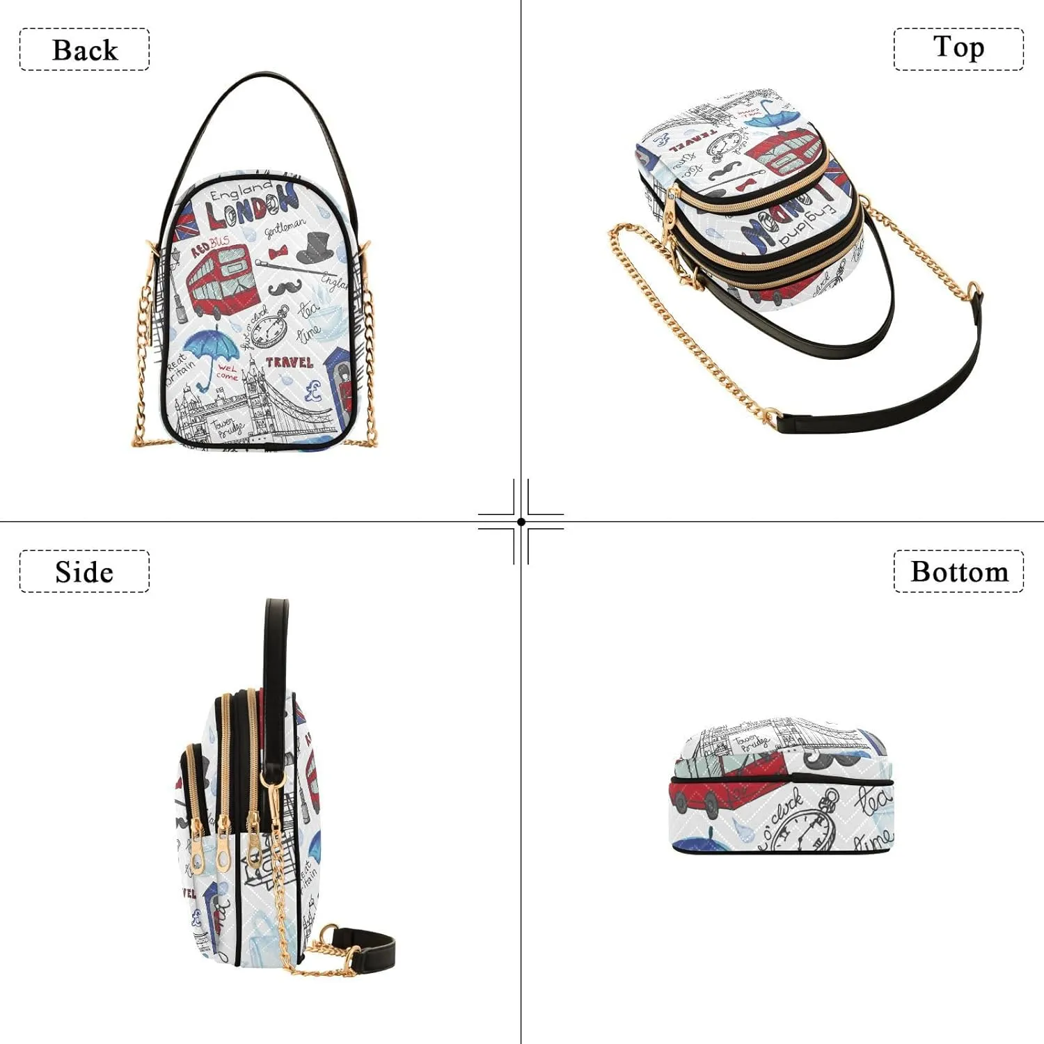 Women's Wave Cross Body Chest Bag, 52 inch Gold Chain Shoulder Handbag Purse