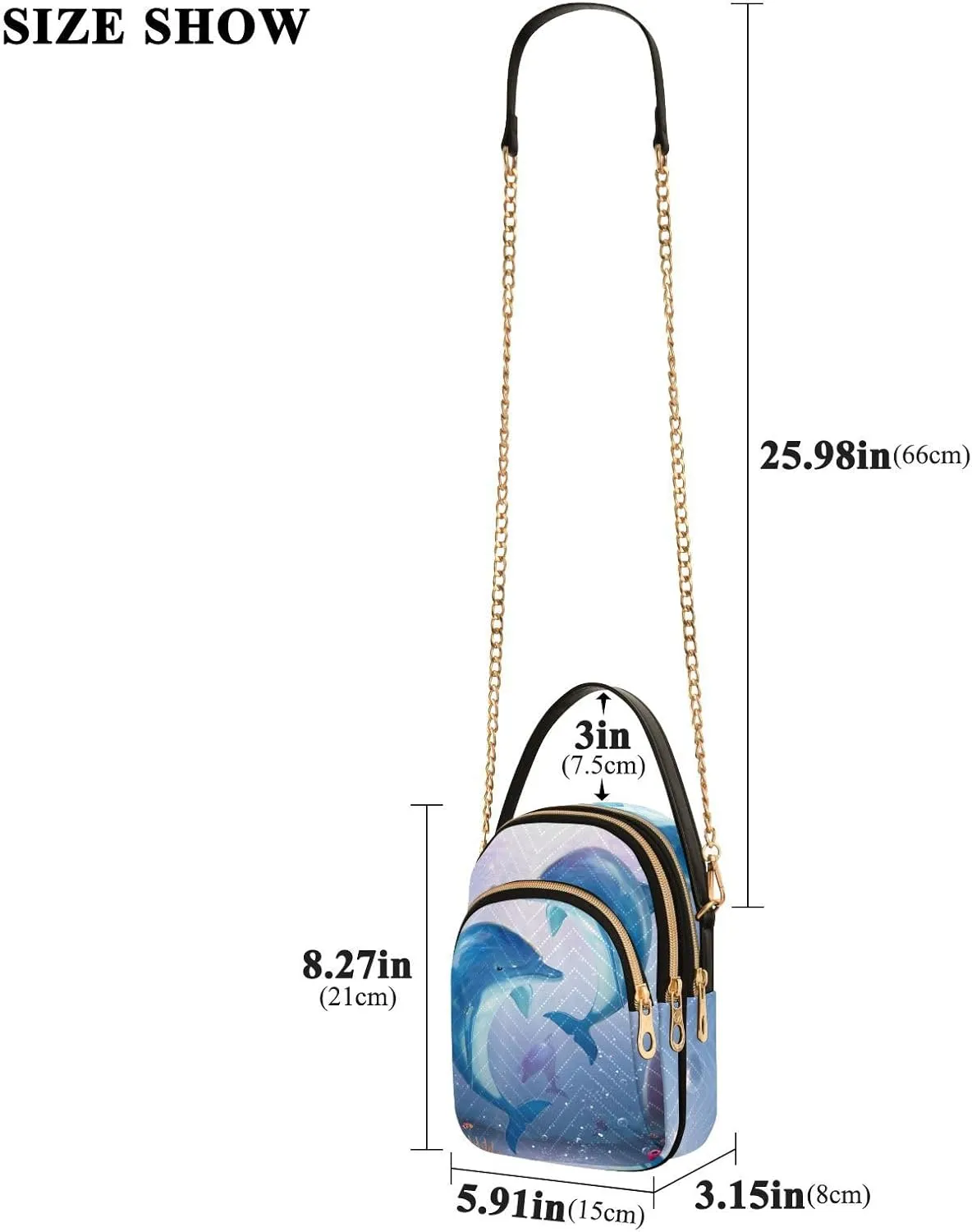 Women's Wave Cross Body Chest Bag, 52 inch Gold Chain Shoulder Handbag Purse