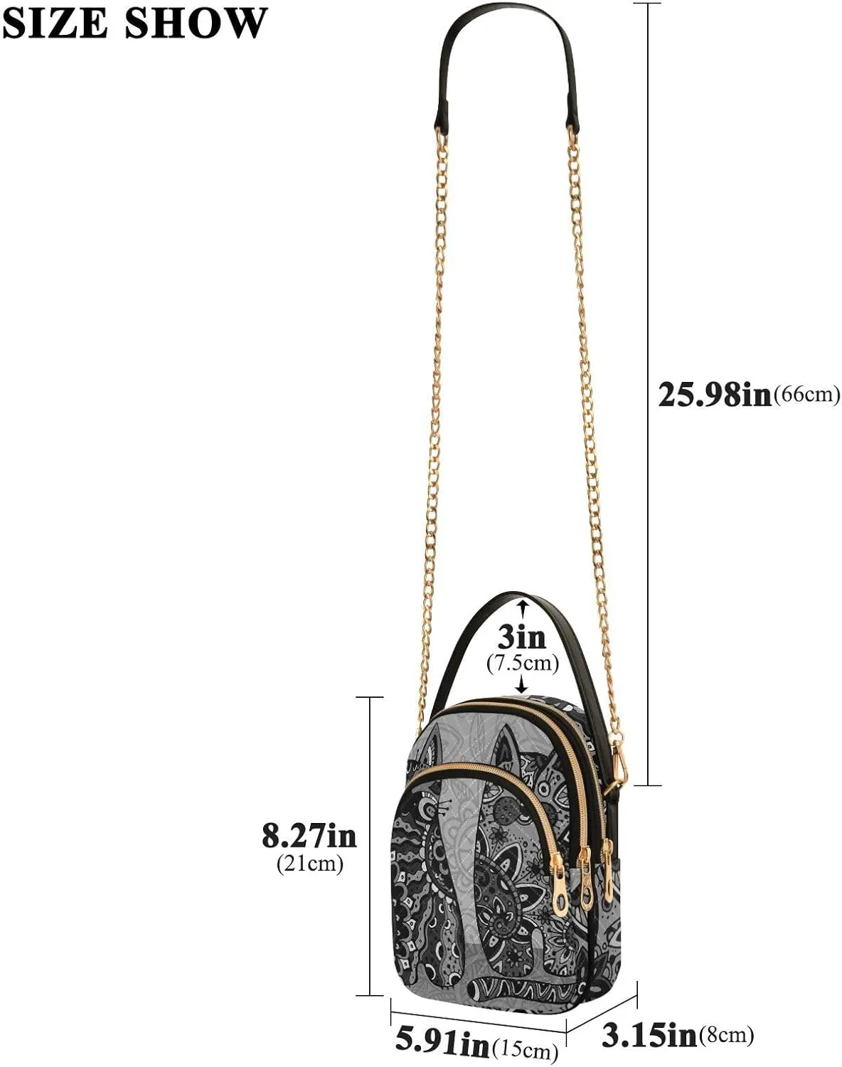 Women's Wave Cross Body Chest Bag, 52 inch Gold Chain Shoulder Handbag Purse