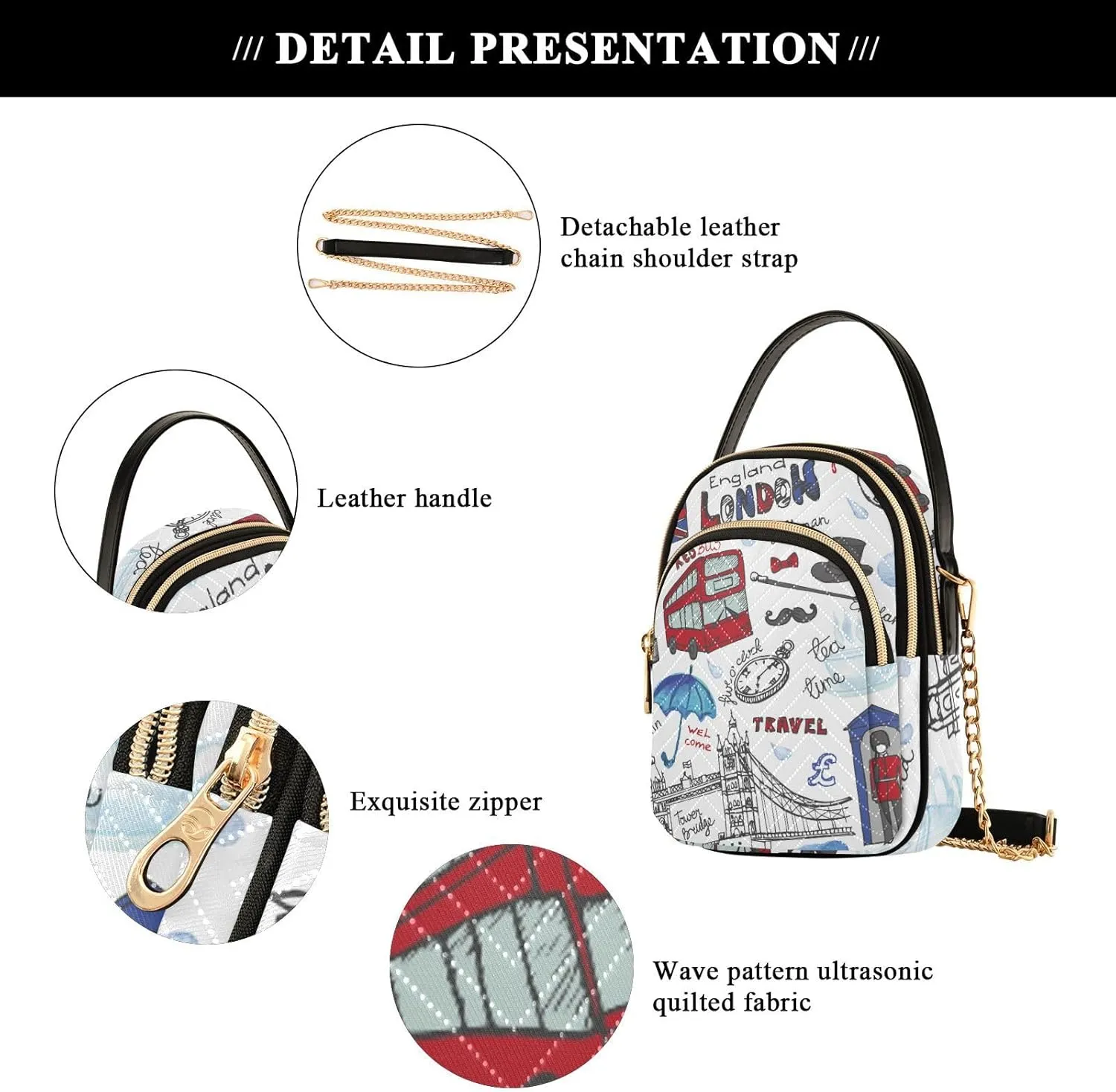 Women's Wave Cross Body Chest Bag, 52 inch Gold Chain Shoulder Handbag Purse