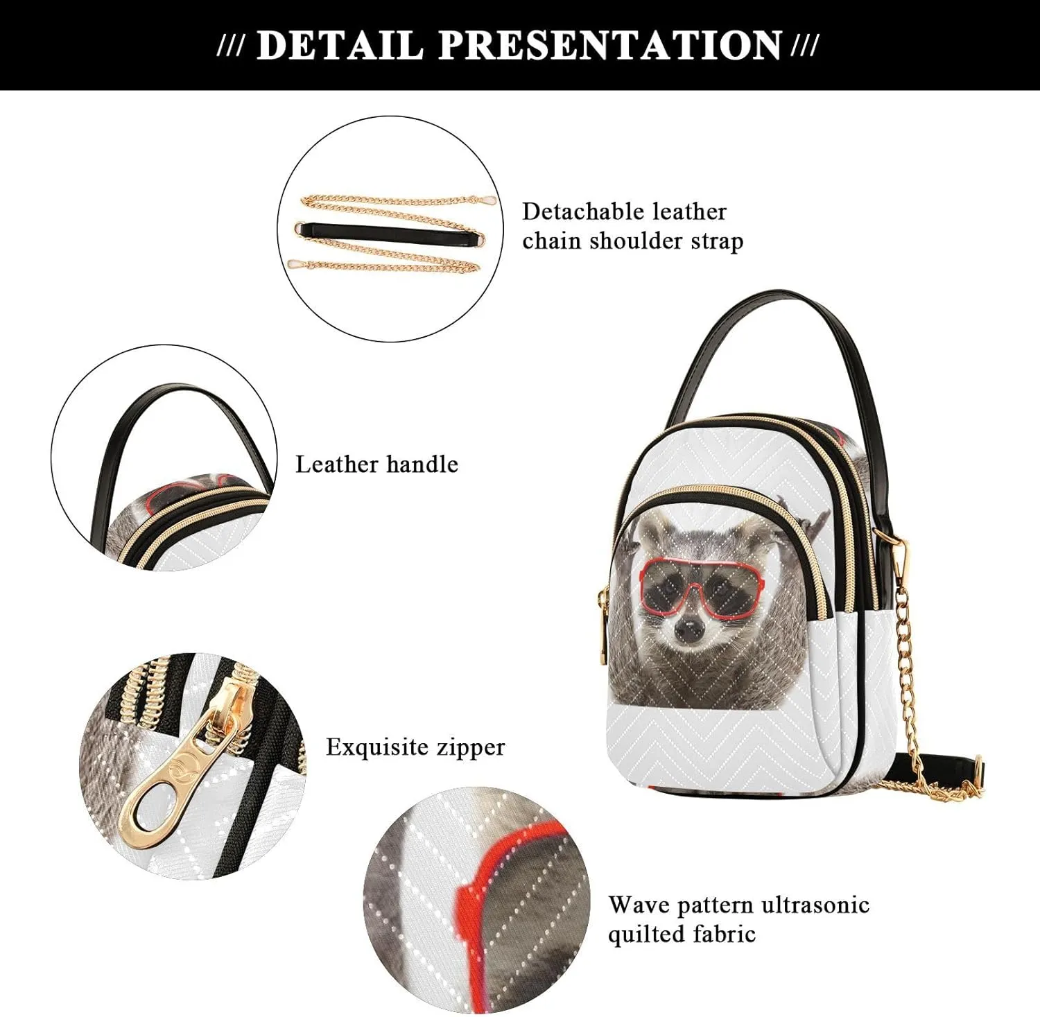 Women's Wave Cross Body Chest Bag, 52 inch Gold Chain Shoulder Handbag Purse