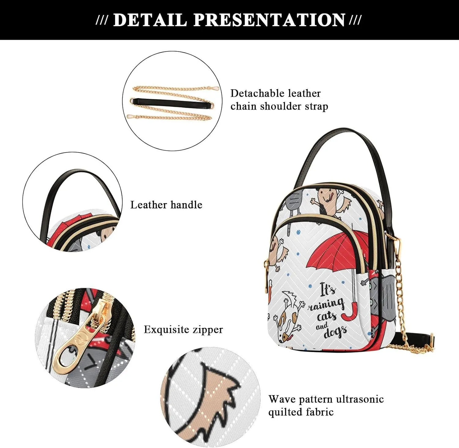 Women's Wave Cross Body Chest Bag, 52 inch Gold Chain Shoulder Handbag Purse