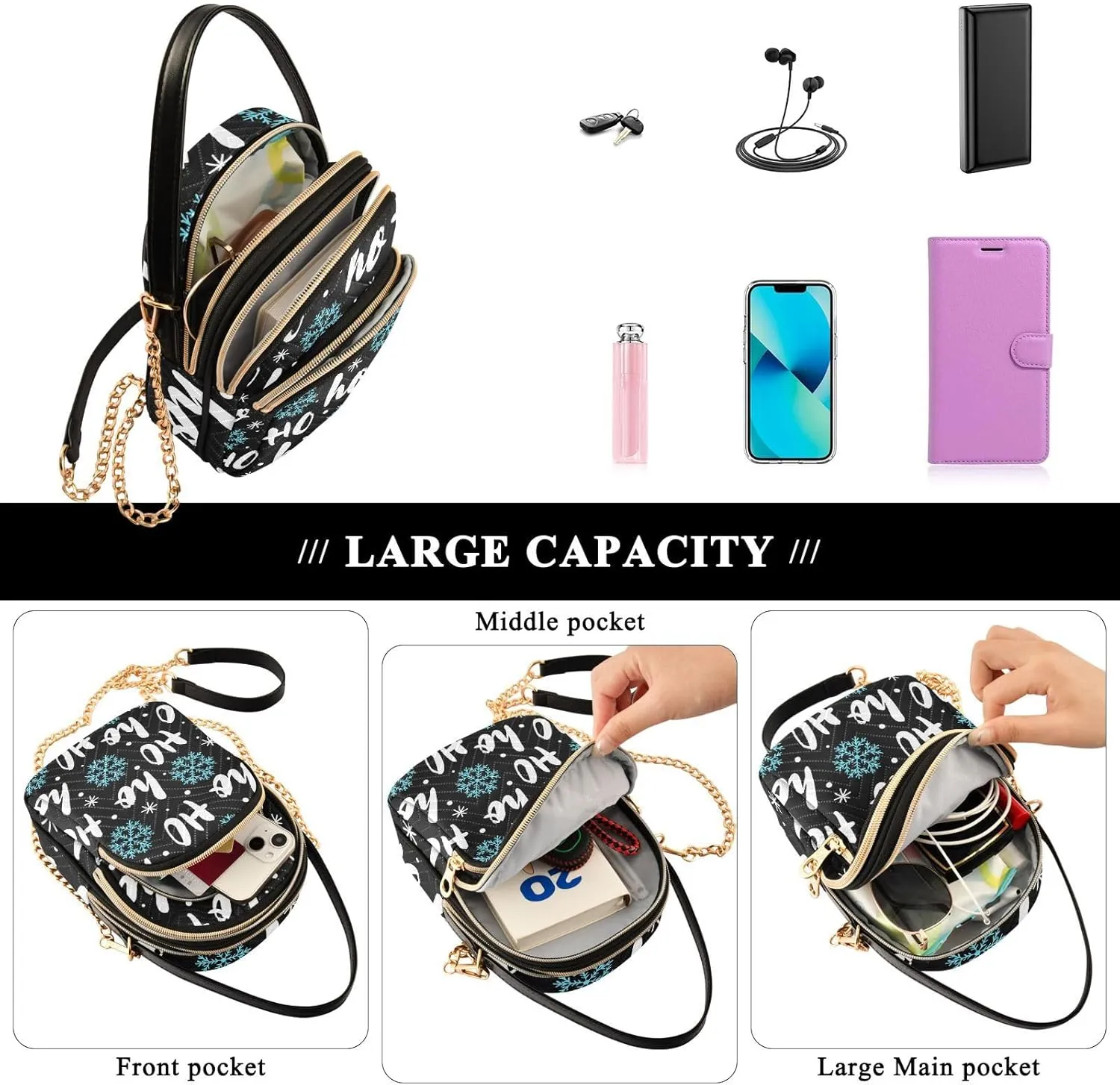 Women's Wave Cross Body Chest Bag, 52 inch Gold Chain Shoulder Handbag Purse