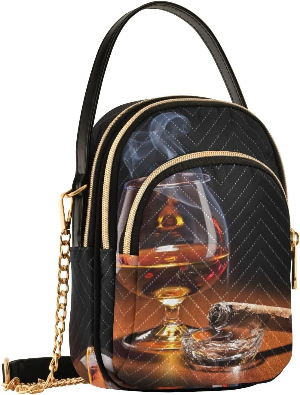 Women's Wave Cross Body Chest Bag, 52 inch Gold Chain Shoulder Handbag Purse