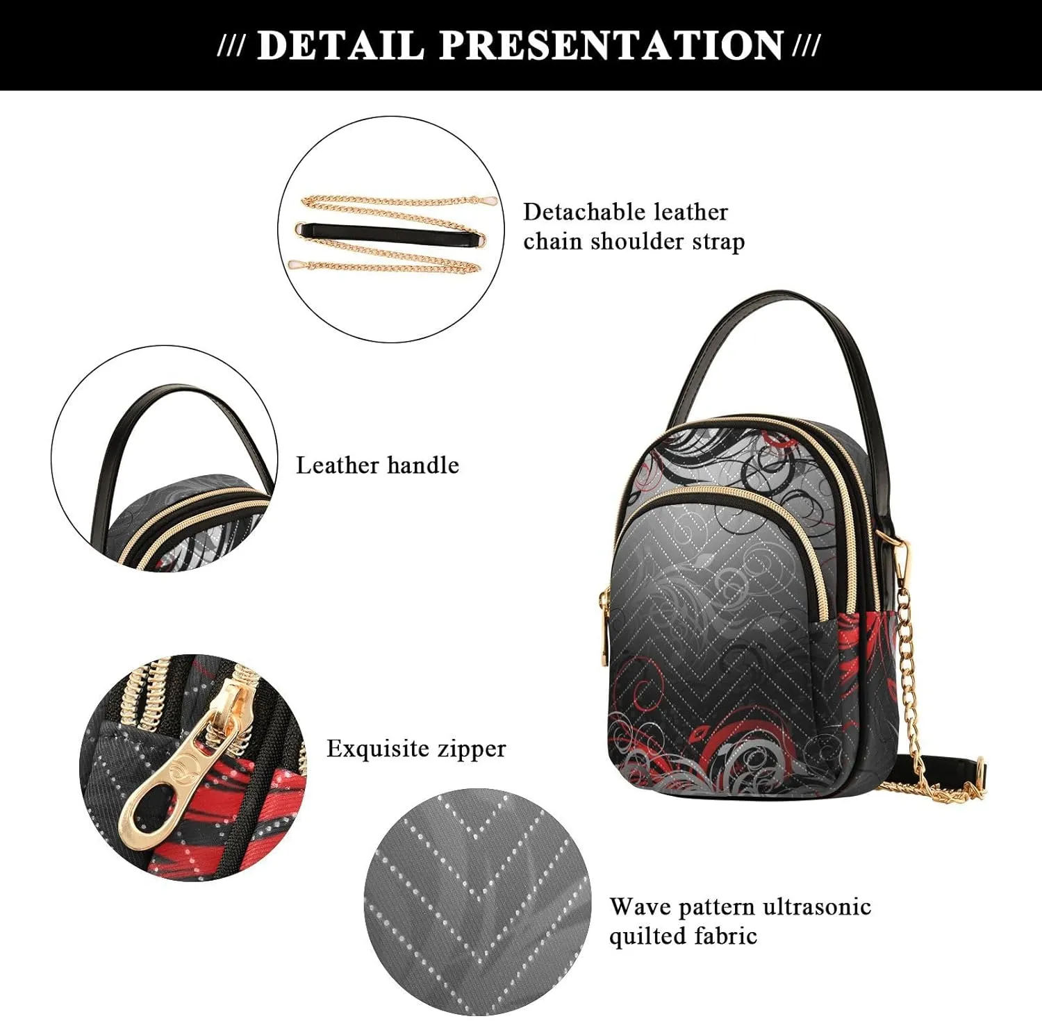 Women's Wave Cross Body Chest Bag, 52 inch Gold Chain Shoulder Handbag Purse