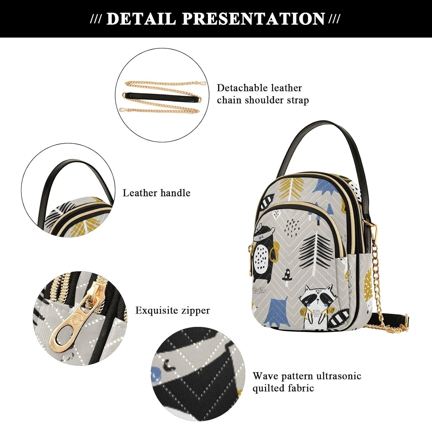 Women's Wave Cross Body Chest Bag, 52 inch Gold Chain Shoulder Handbag Purse