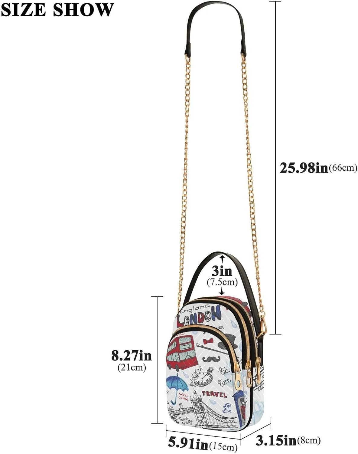 Women's Wave Cross Body Chest Bag, 52 inch Gold Chain Shoulder Handbag Purse