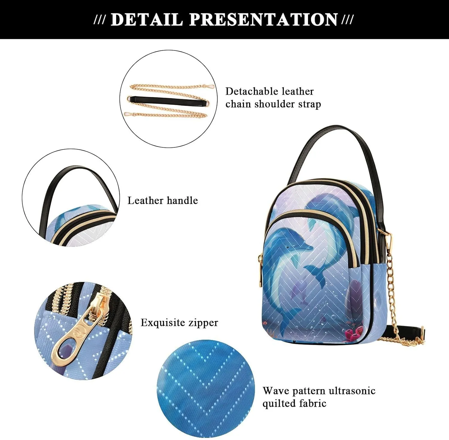Women's Wave Cross Body Chest Bag, 52 inch Gold Chain Shoulder Handbag Purse