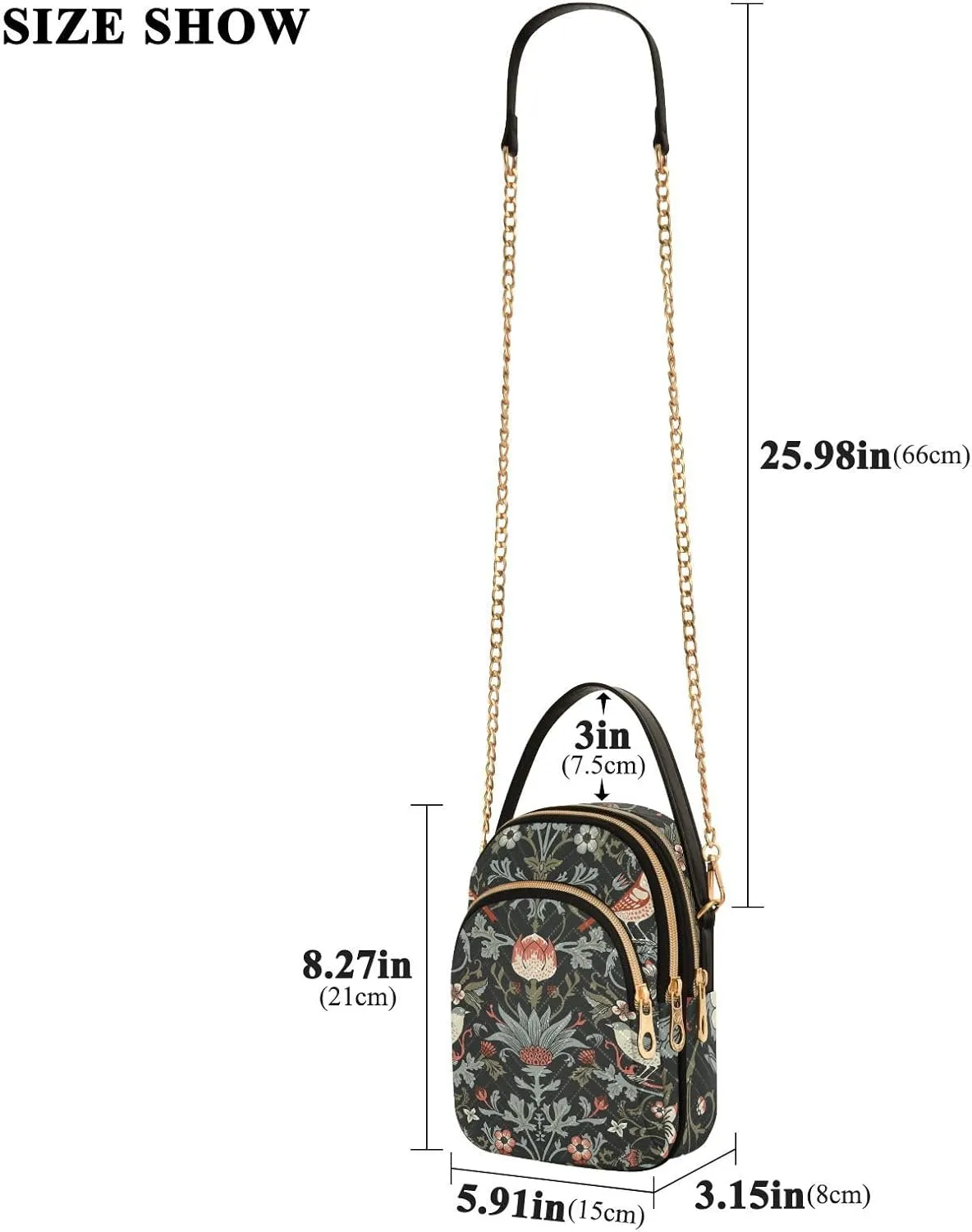 Women's Wave Cross Body Chest Bag, 52 inch Gold Chain Shoulder Handbag Purse