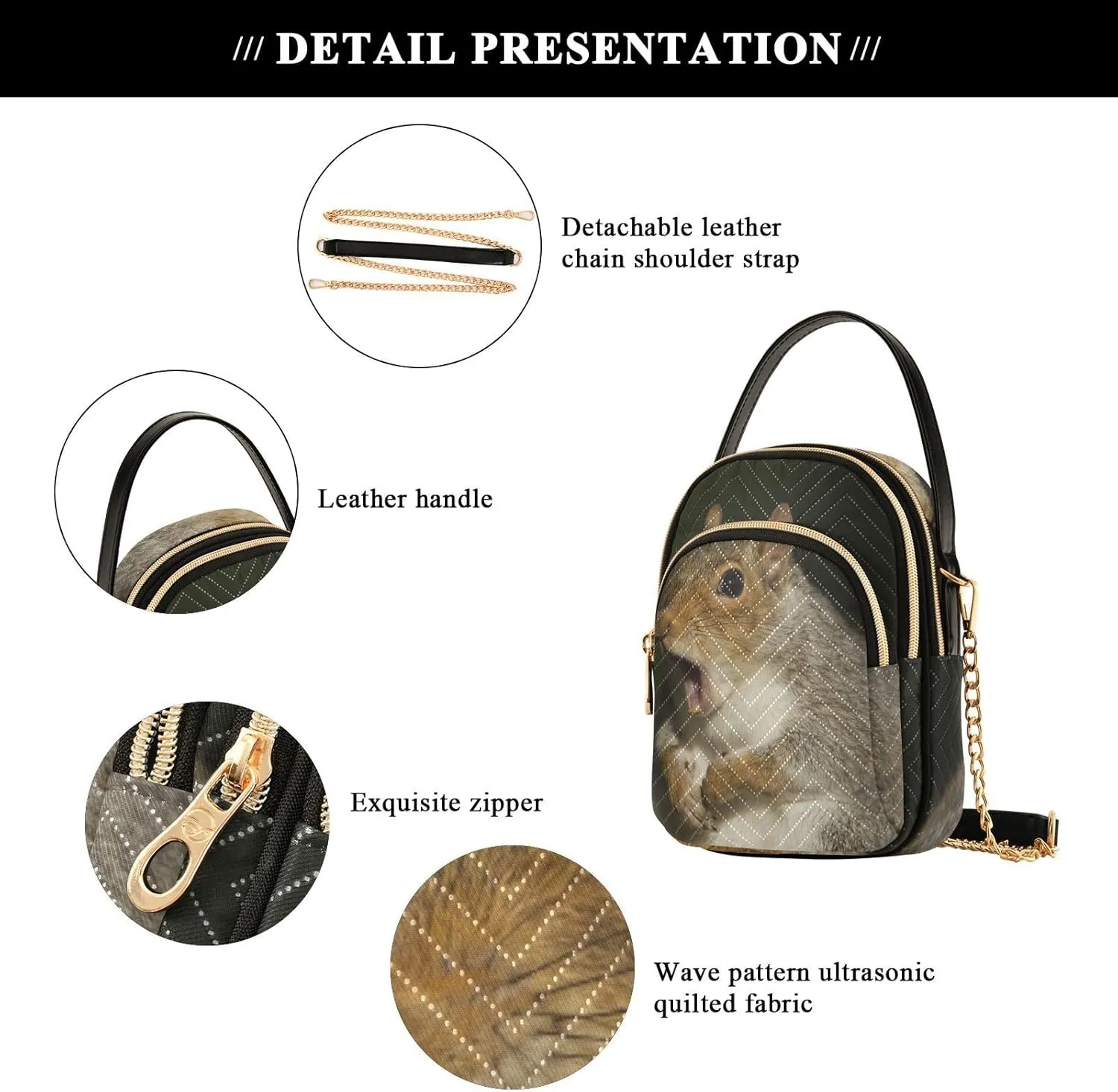 Women's Wave Cross Body Chest Bag, 52 inch Gold Chain Shoulder Handbag Purse