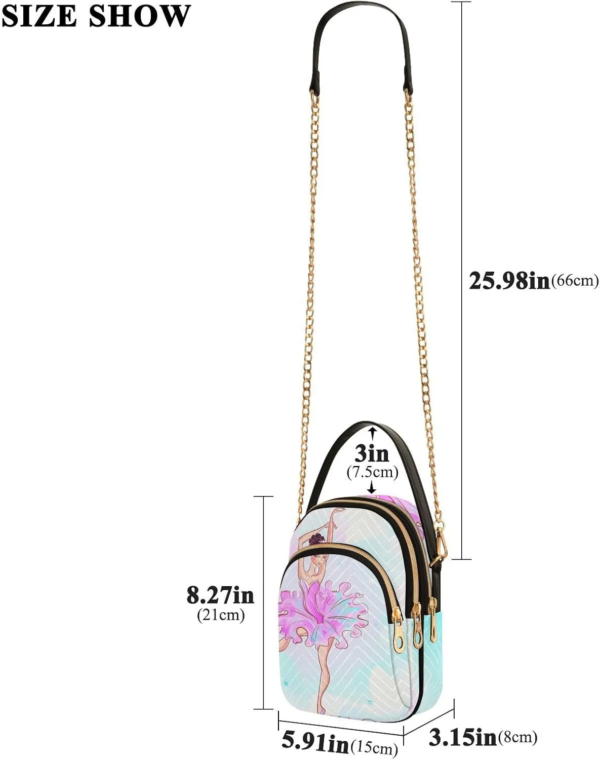Women's Wave Cross Body Chest Bag, 52 inch Gold Chain Shoulder Handbag Purse