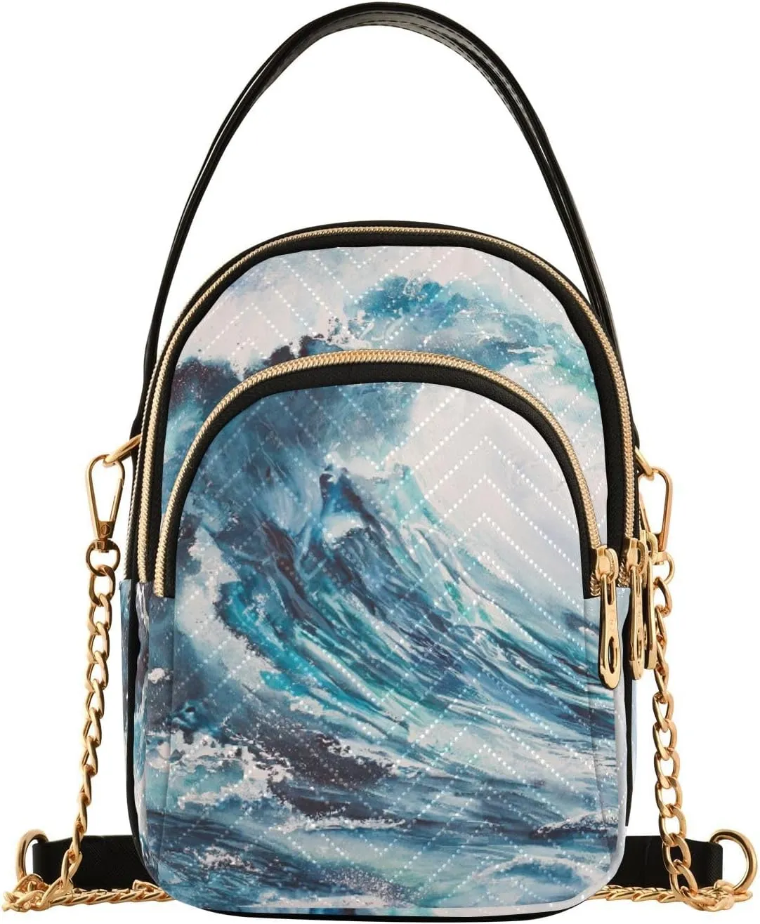 Women's Wave Cross Body Chest Bag, 52 inch Gold Chain Shoulder Handbag Purse