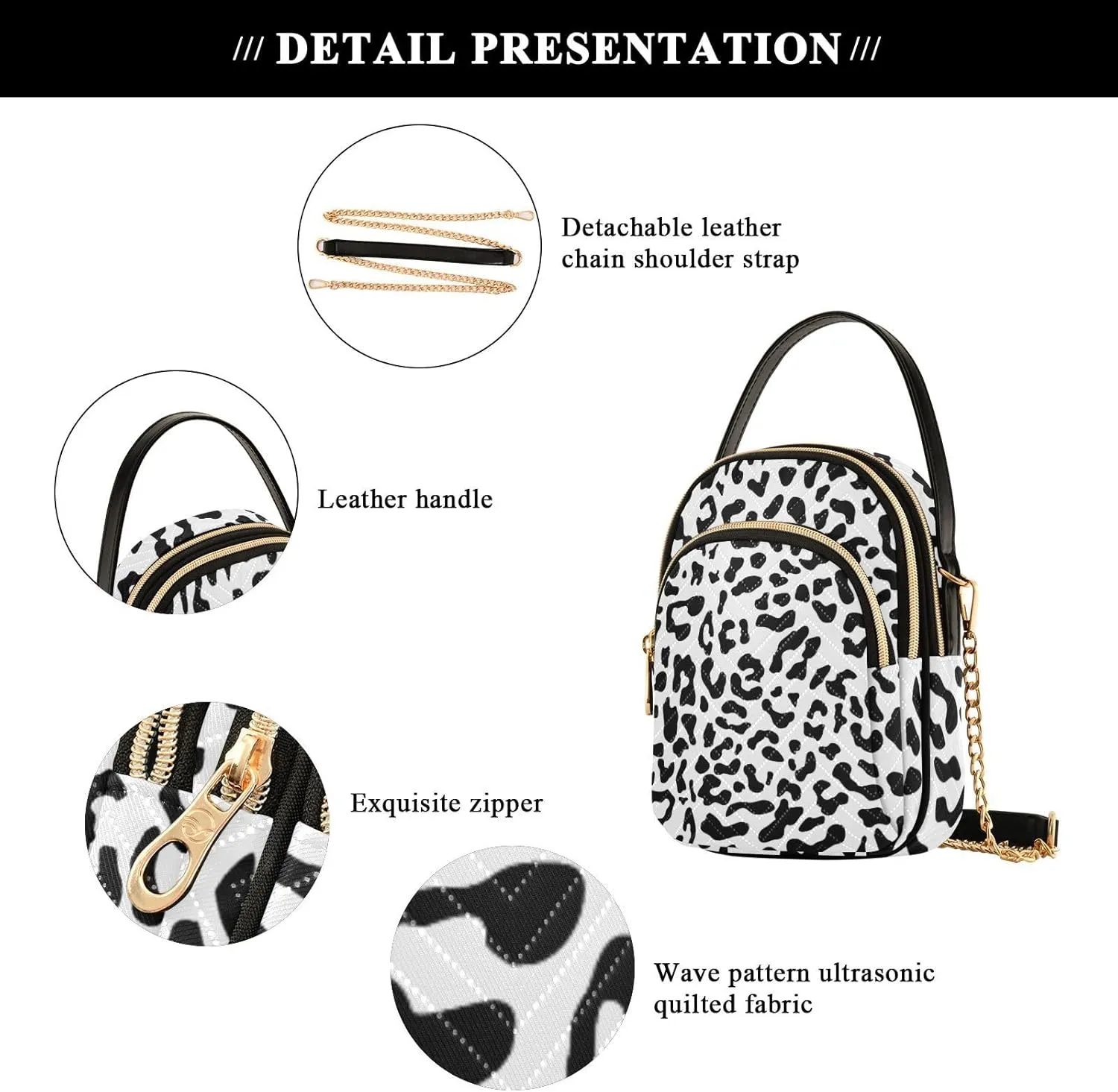 Women's Wave Cross Body Chest Bag, 52 inch Gold Chain Shoulder Handbag Purse