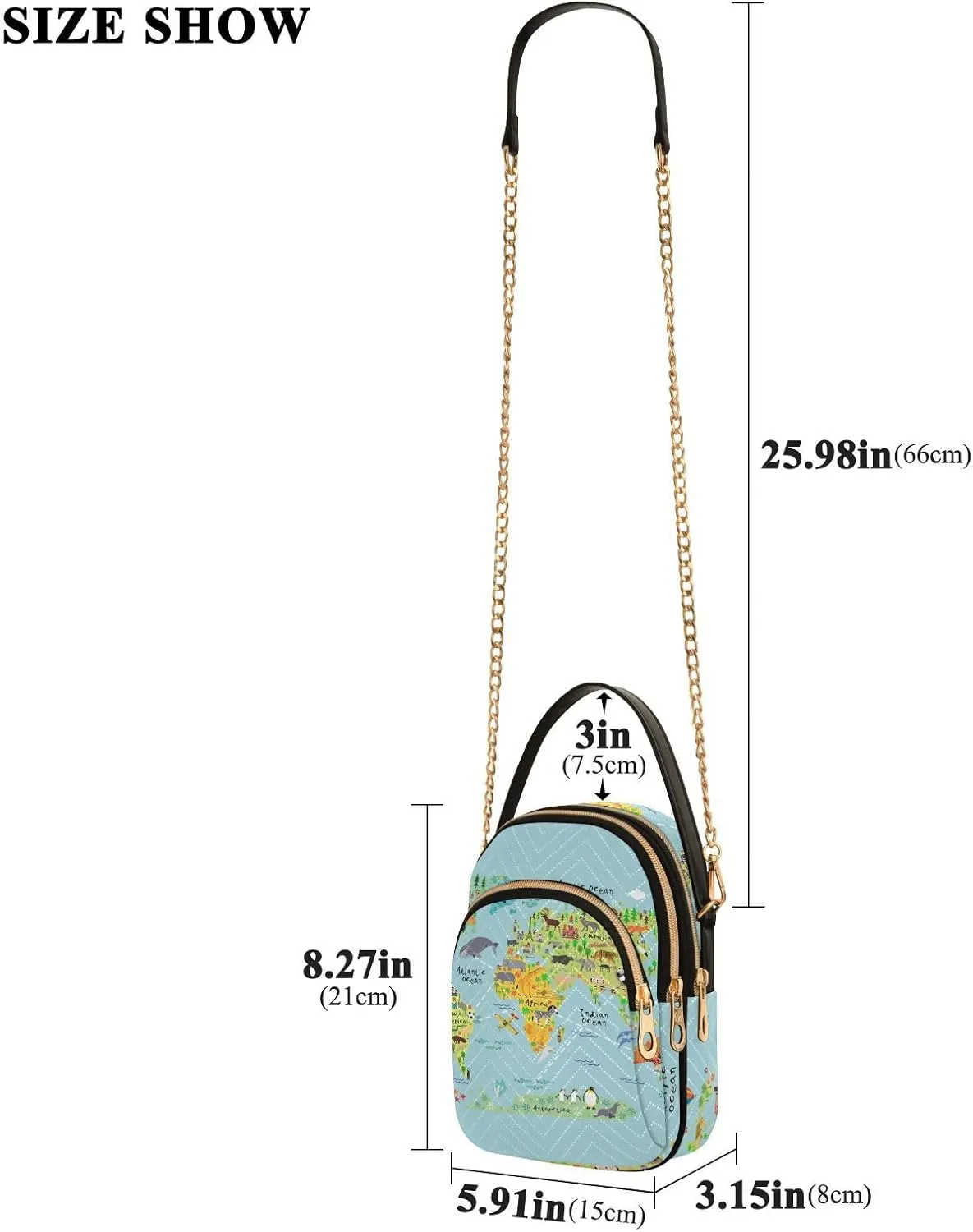 Women's Wave Cross Body Chest Bag, 52 inch Gold Chain Shoulder Handbag Purse