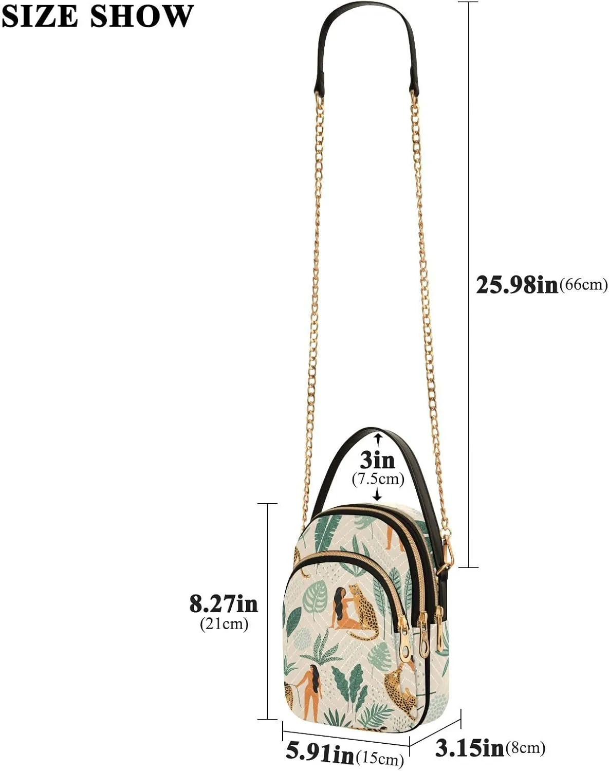 Women's Wave Cross Body Chest Bag, 52 inch Gold Chain Shoulder Handbag Purse