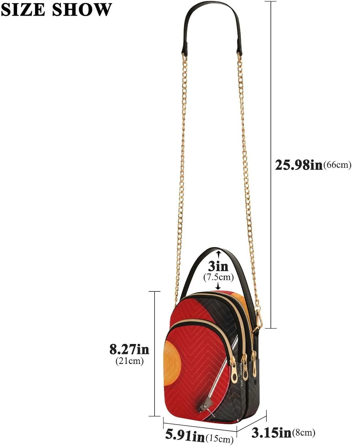 Women's Wave Cross Body Chest Bag, 52 inch Gold Chain Shoulder Handbag Purse