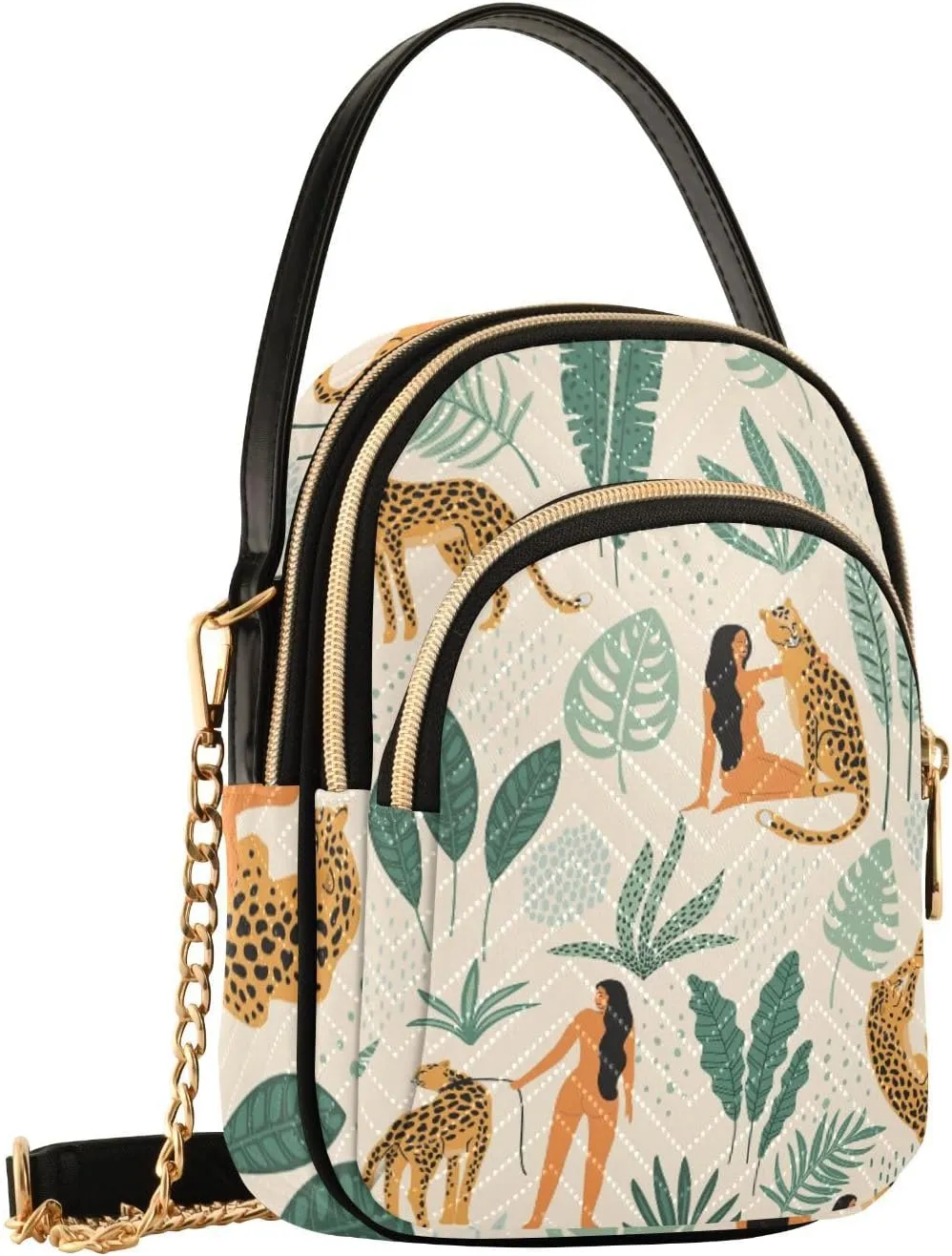 Women's Wave Cross Body Chest Bag, 52 inch Gold Chain Shoulder Handbag Purse
