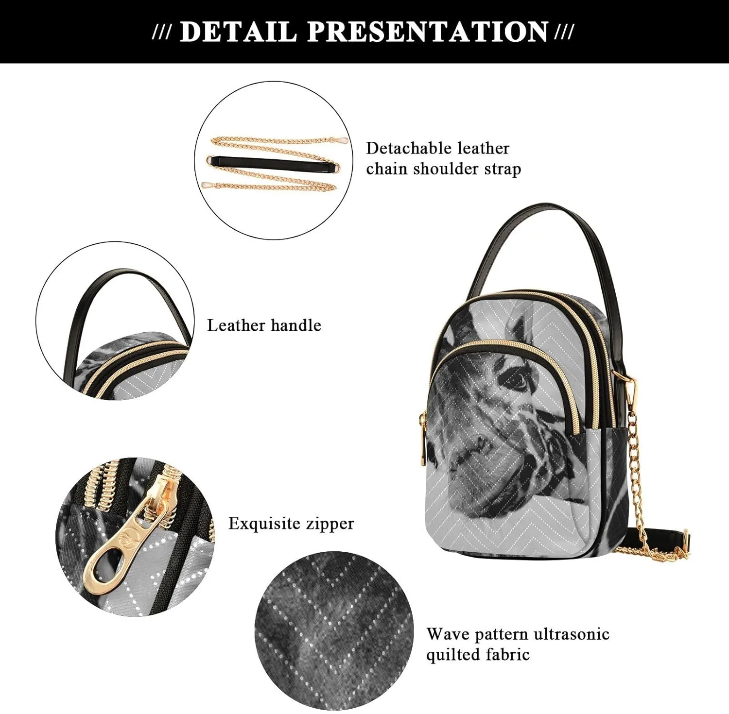 Women's Wave Cross Body Chest Bag, 52 inch Gold Chain Shoulder Handbag Purse