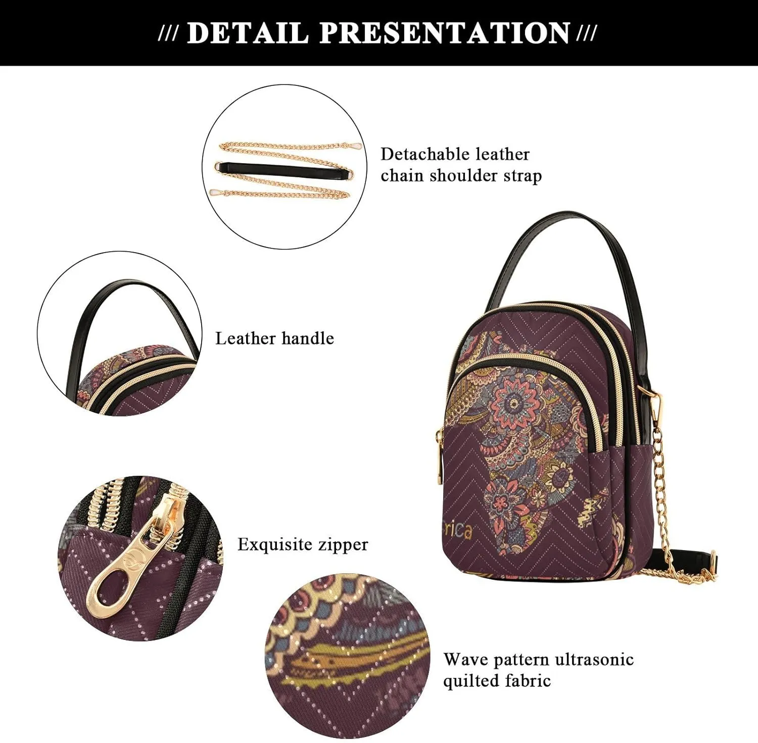 Women's Wave Cross Body Chest Bag, 52 inch Gold Chain Shoulder Handbag Purse