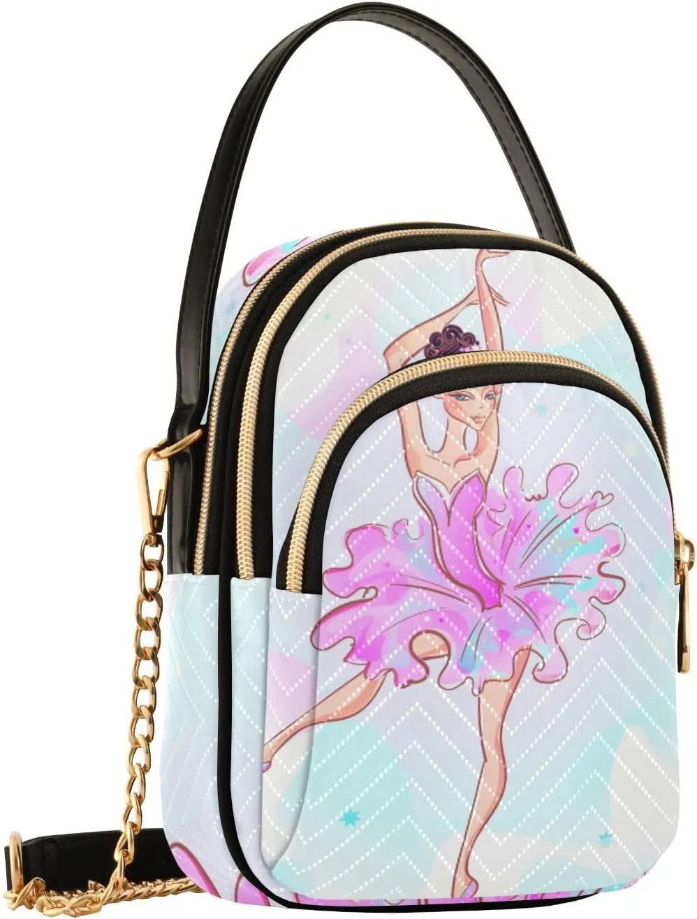 Women's Wave Cross Body Chest Bag, 52 inch Gold Chain Shoulder Handbag Purse