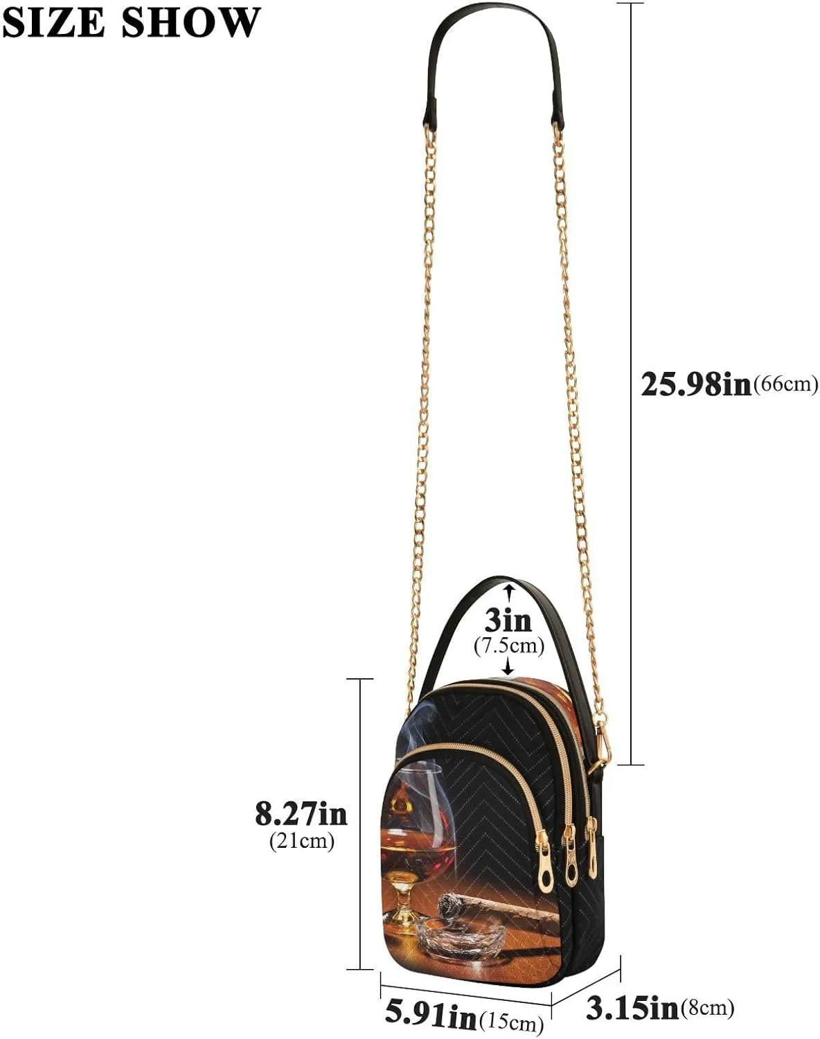 Women's Wave Cross Body Chest Bag, 52 inch Gold Chain Shoulder Handbag Purse
