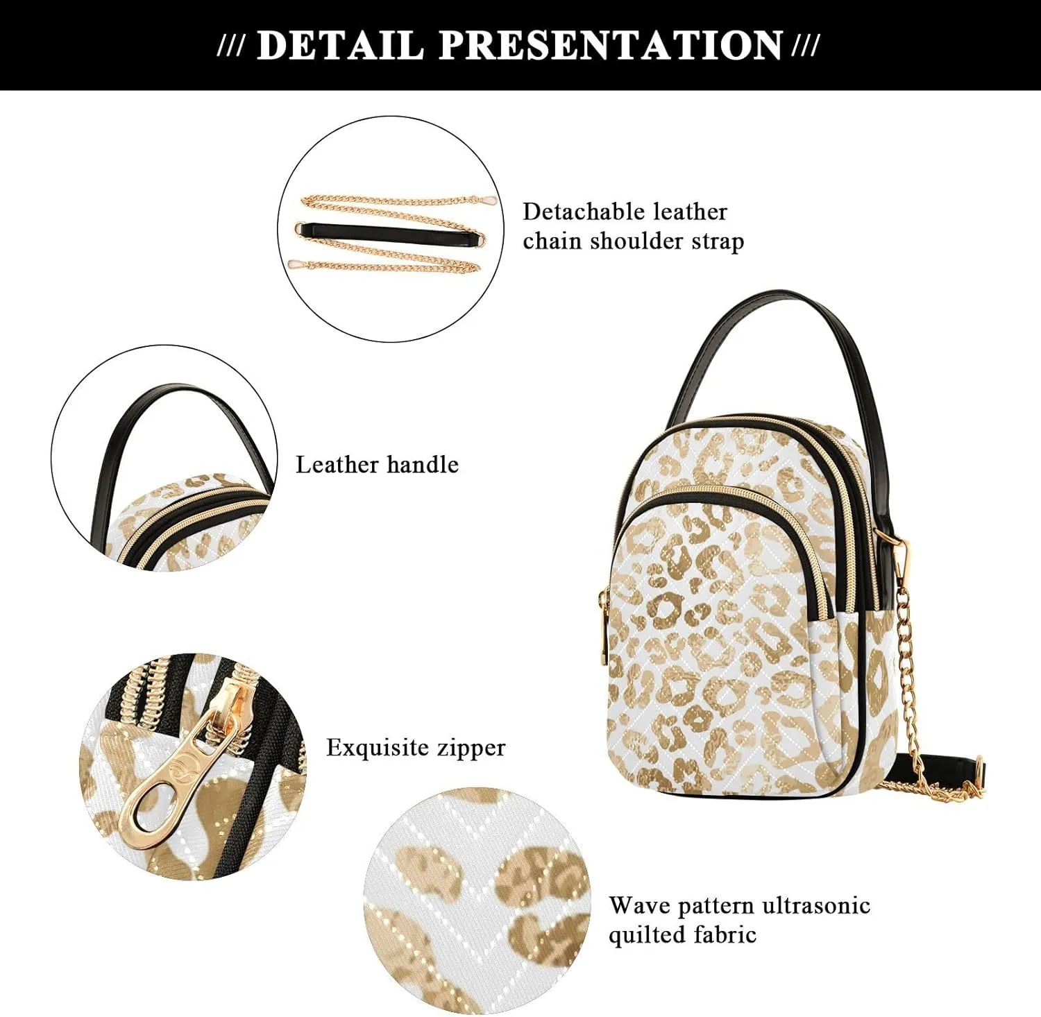 Women's Wave Cross Body Chest Bag, 52 inch Gold Chain Shoulder Handbag Purse