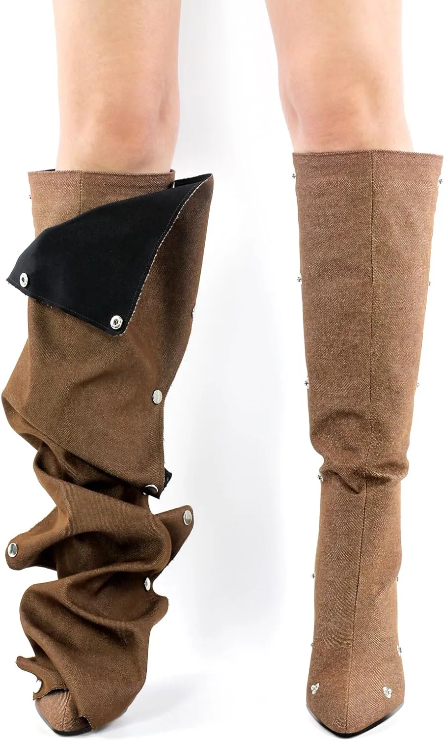 Women's Wedge Heel Knee High Slouchy Foldover Buttons Boots