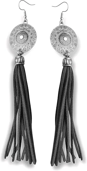 Women's Western Jewelry Brown Leather Tassel Bohemian Dangle Earrings, Country Earrings for Women Cowgirls