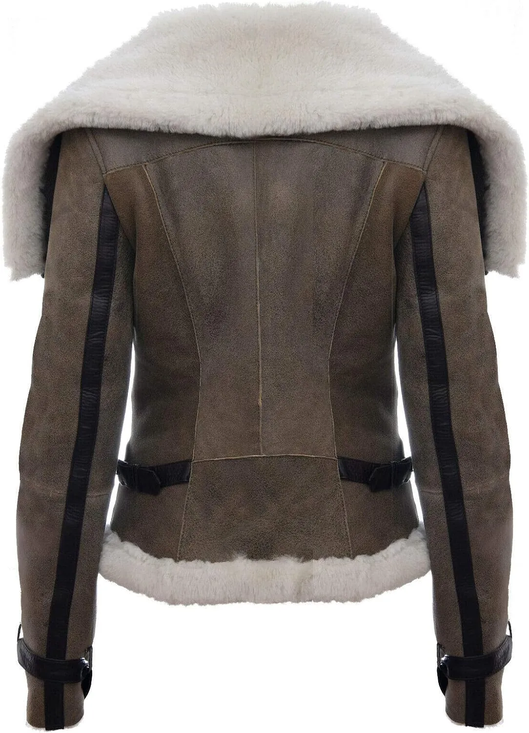 Women's Whiskey Tan Merino Sheepskin Aviator Pilot Biker Leather Jacket