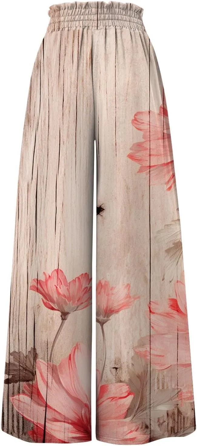 Womens Wide Leg Pants Women's Casual Trendy Loose Fit Elastic High Waist Wide Leg Trousers Flowy Long Pants