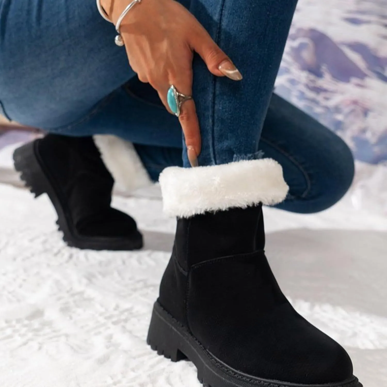 Womens Winter Snow Boots Warm Fur Lined Ankle Booties Zip Up Slip On Outdoor Walking Womens Boots