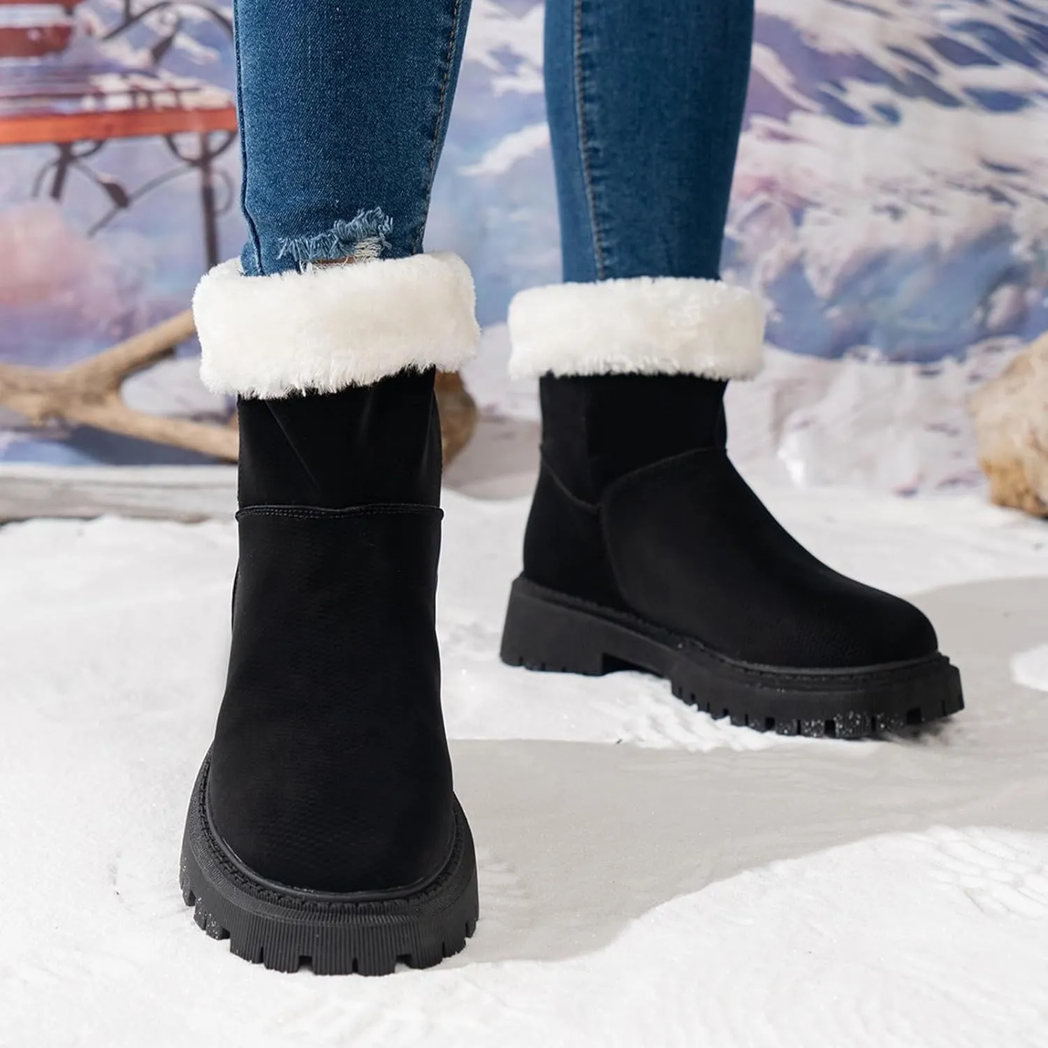 Womens Winter Snow Boots Warm Fur Lined Ankle Booties Zip Up Slip On Outdoor Walking Womens Boots