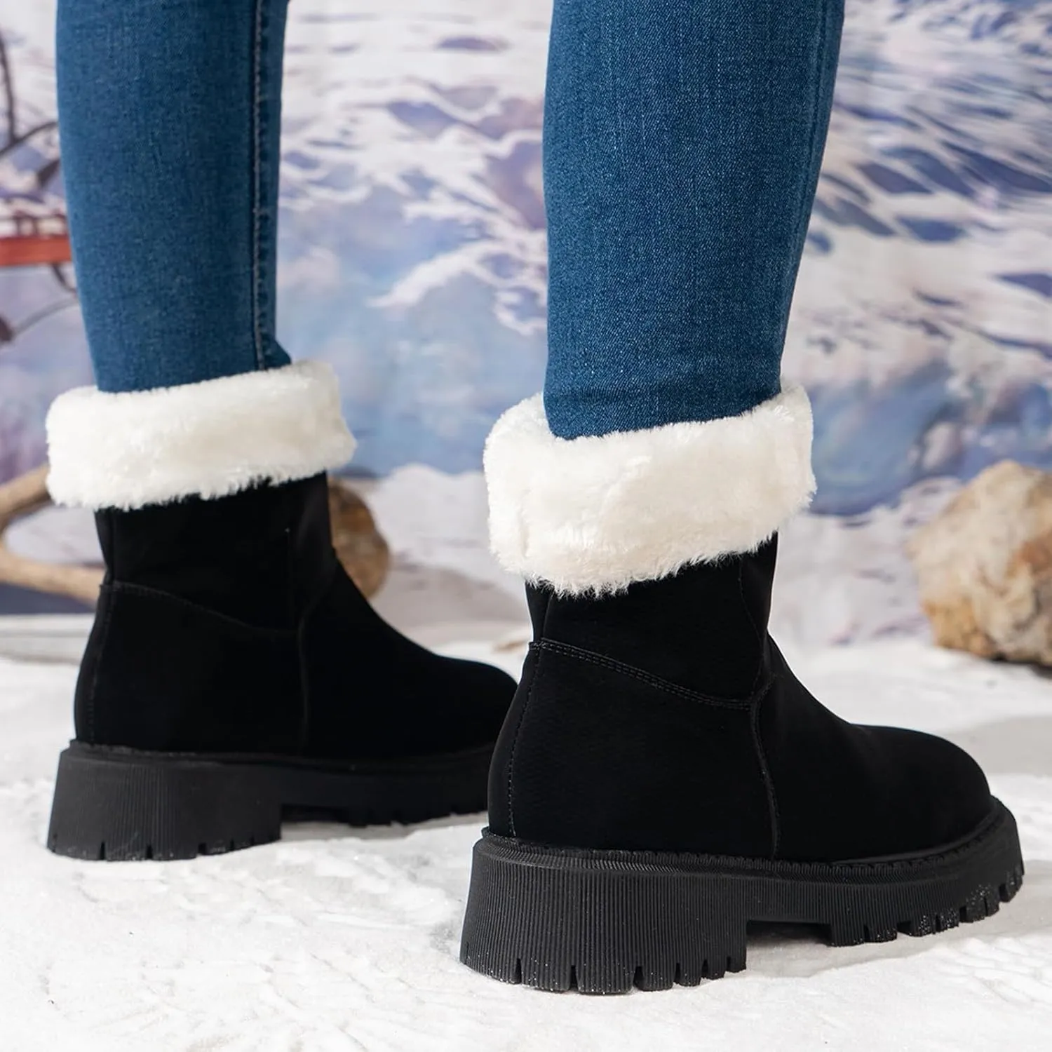 Womens Winter Snow Boots Warm Fur Lined Ankle Booties Zip Up Slip On Outdoor Walking Womens Boots