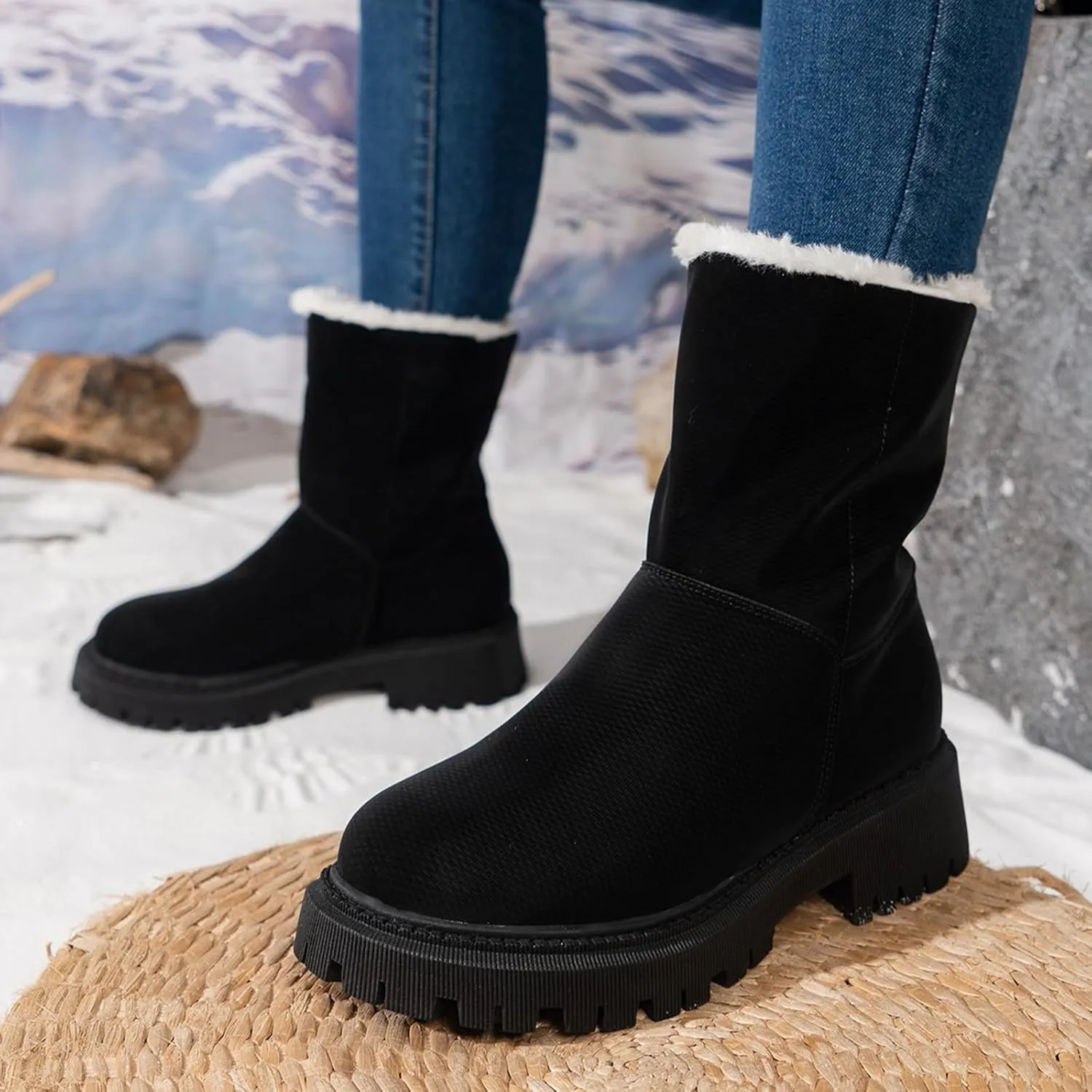 Womens Winter Snow Boots Warm Fur Lined Ankle Booties Zip Up Slip On Outdoor Walking Womens Boots