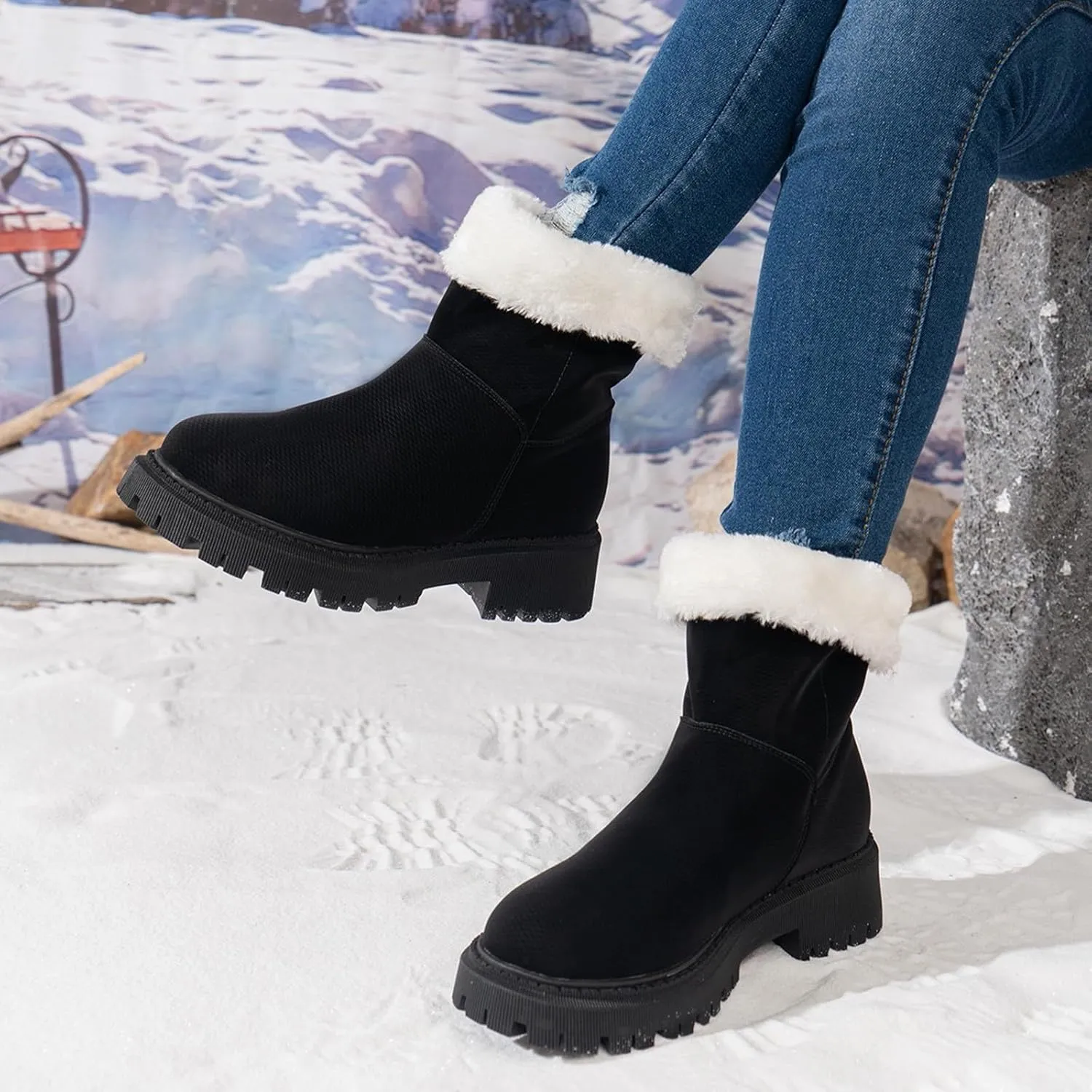 Womens Winter Snow Boots Warm Fur Lined Ankle Booties Zip Up Slip On Outdoor Walking Womens Boots