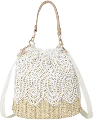 Women's woven handbag, handmade beach shoulder bag, wallet, floral lace handbag