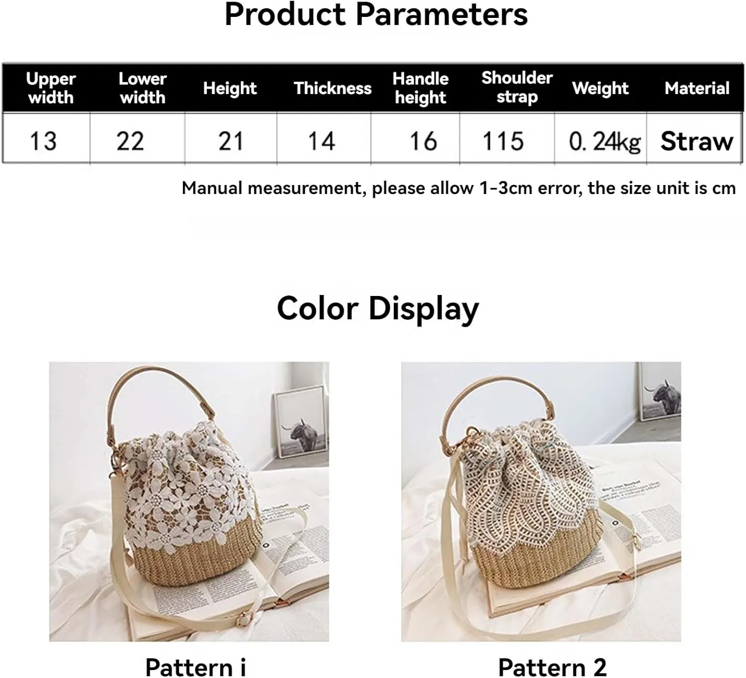 Women's woven handbag, handmade beach shoulder bag, wallet, floral lace handbag