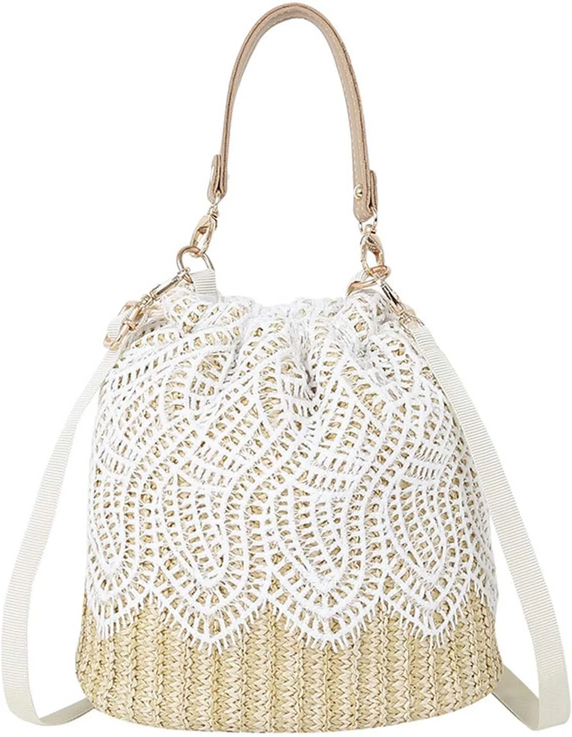 Women's woven handbag, handmade beach shoulder bag, wallet, floral lace handbag