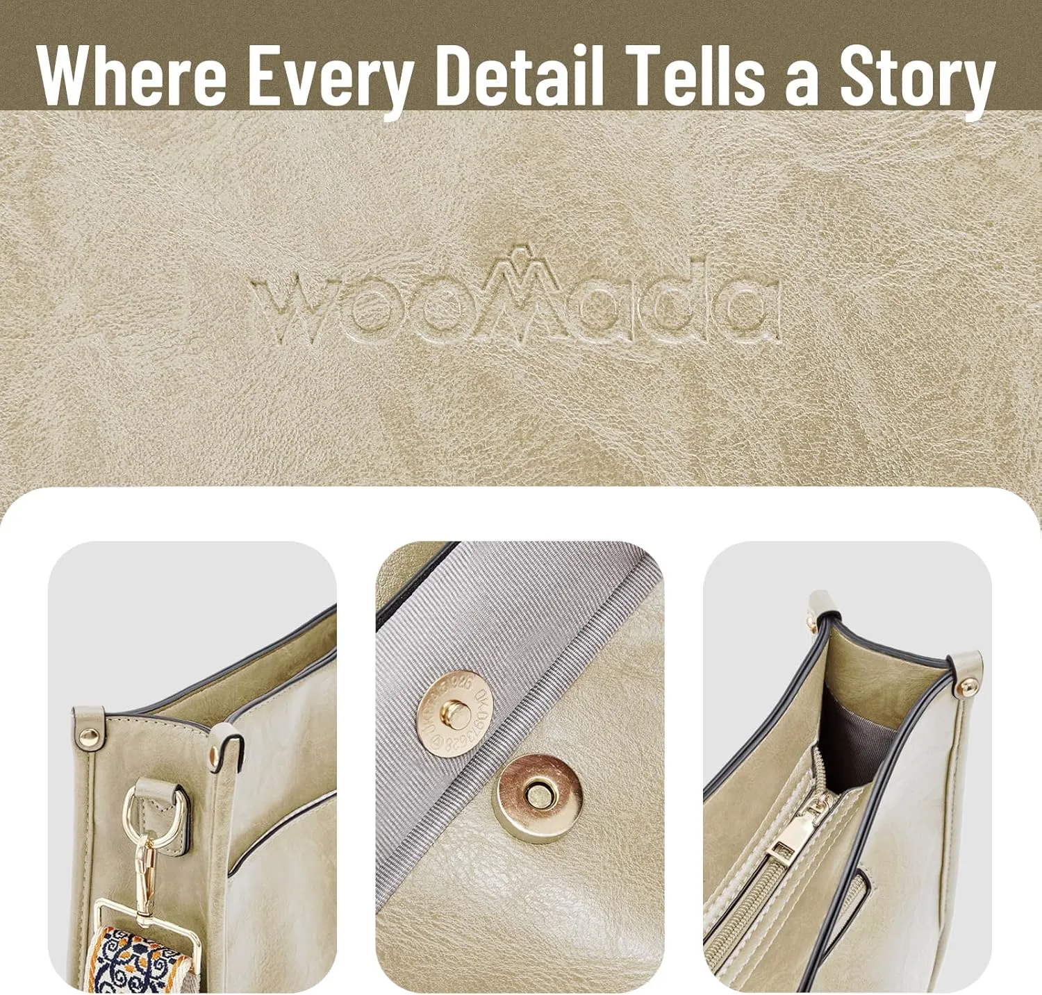 WOOMADA Hobo Handbag for Women Vegan Leather Crossbody Bags Trendy Shoulder Bag with 2 Adjustable Strap