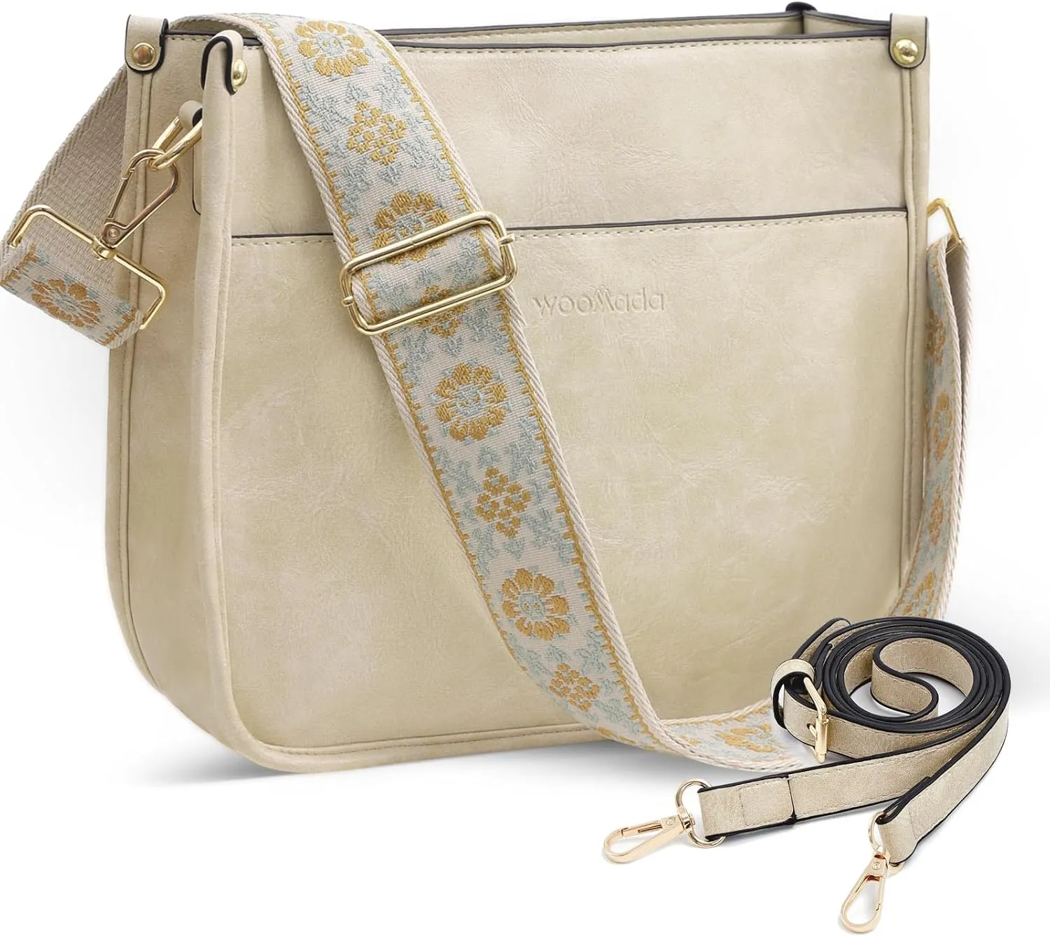 WOOMADA Hobo Handbag for Women Vegan Leather Crossbody Bags Trendy Shoulder Bag with 2 Adjustable Strap