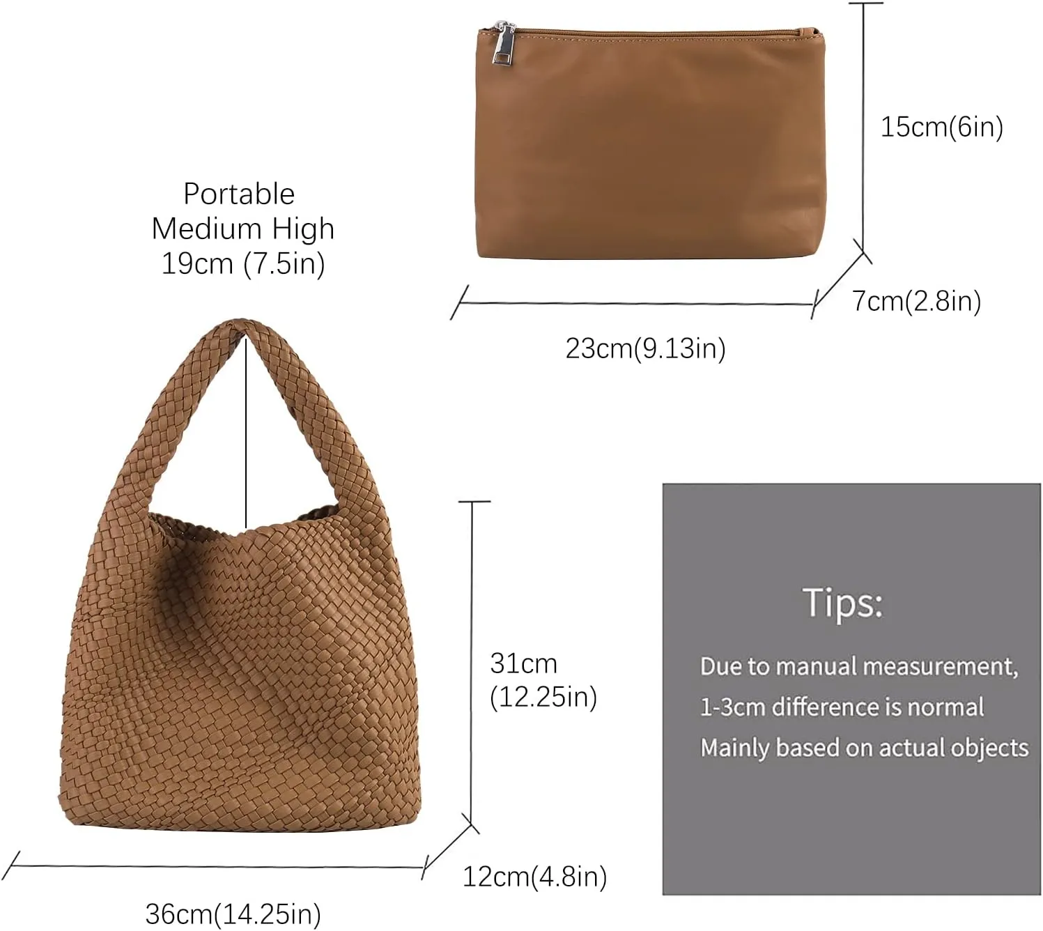 Woven Tote Bag with purse for Women Hobo Vegan Leather,Large Handmade Beach Handbag,Shoulder Underarm Bag