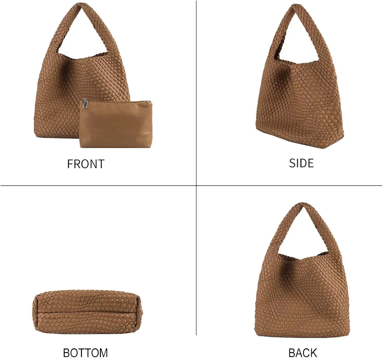 Woven Tote Bag with purse for Women Hobo Vegan Leather,Large Handmade Beach Handbag,Shoulder Underarm Bag