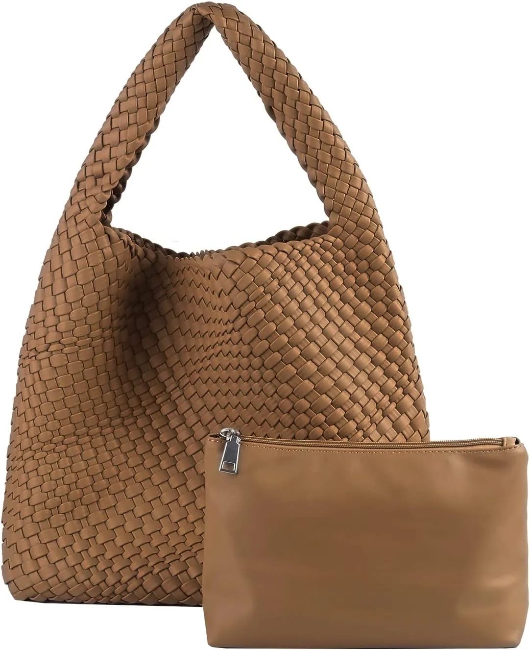 Woven Tote Bag with purse for Women Hobo Vegan Leather,Large Handmade Beach Handbag,Shoulder Underarm Bag